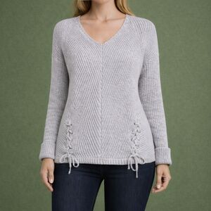 Gray Lace-up Sweater